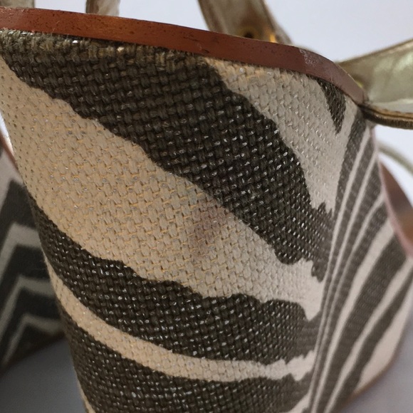 Ralph Lauren Disha Zebra Print Wedge Gold Sandal - Picture 8 of 8